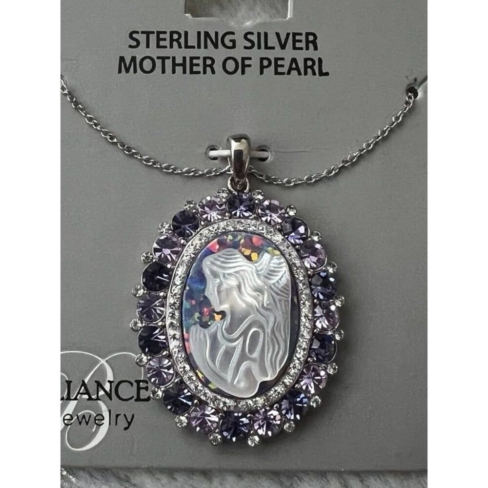 Mother of Pear with crystals angel design Sterling silver 925 Pendant